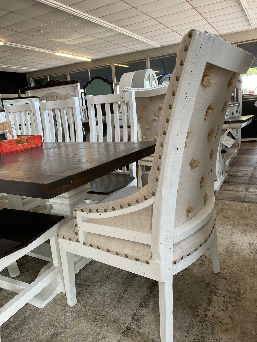 Nolan Herringbone White Deconstructed 9 piece Dining Table Set