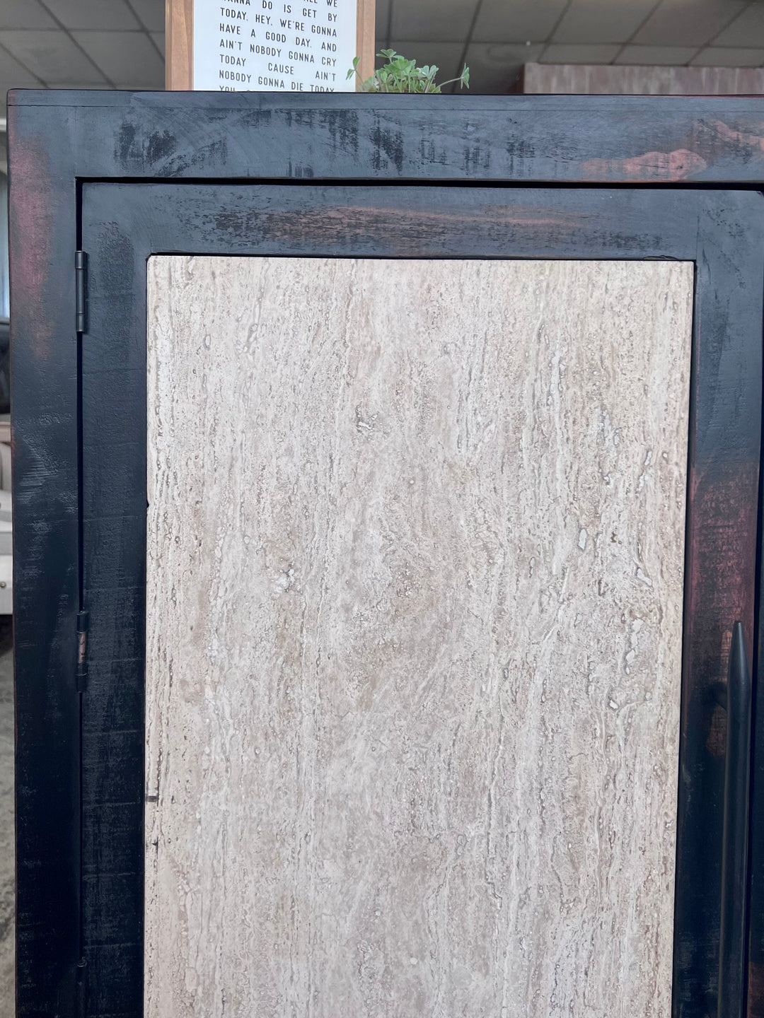 Reese Weathered Black Stone accent cabinet