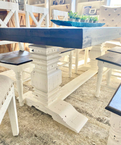 Nolan Herringbone White Deconstructed X Back 9 piece Table Set