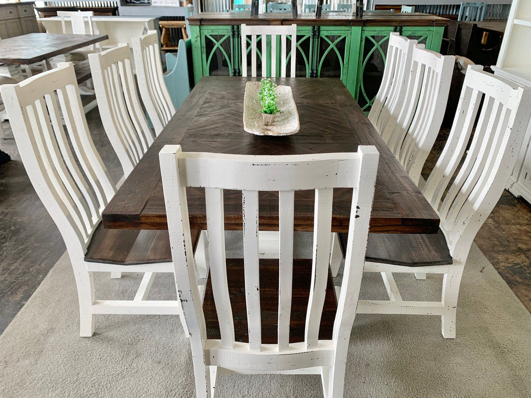 Nolan Herringbone White 9 piece Dining Table Set