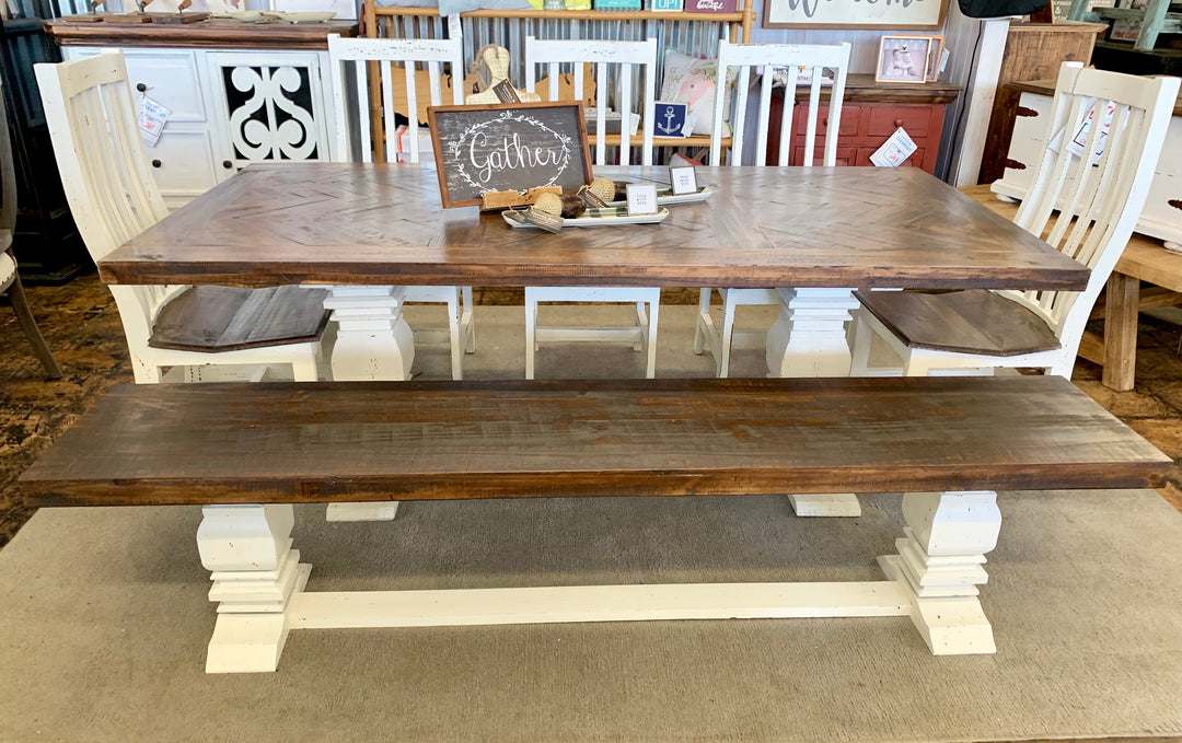 Nolan Herringbone White 7 piece Dining Table Set