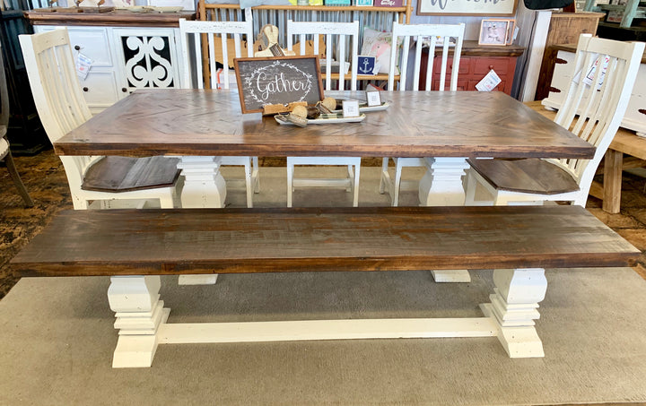 Nolan Herringbone White 7 piece Dining Table Set