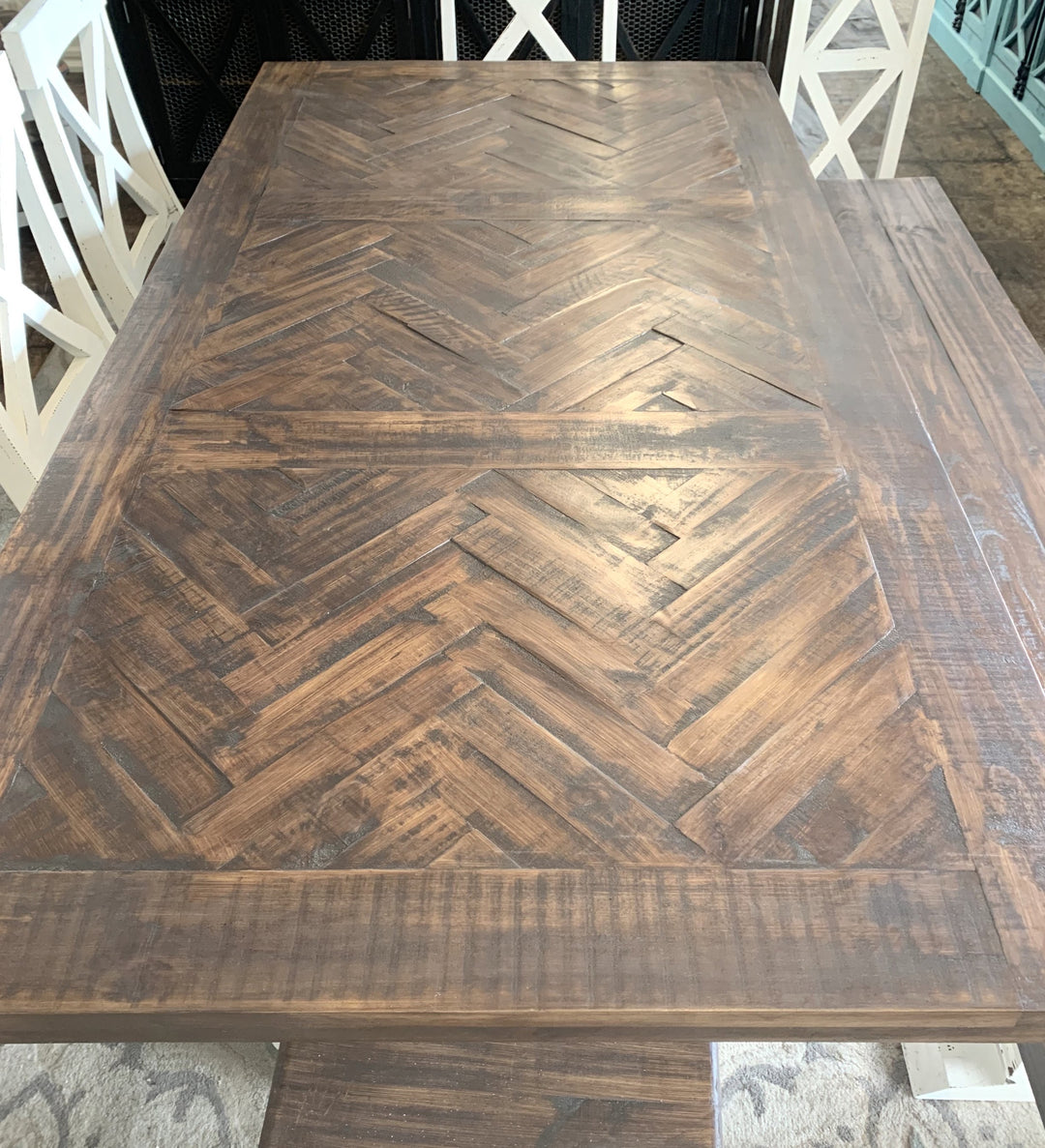 Nolan Herringbone White X back 7 piece Dining Table Set