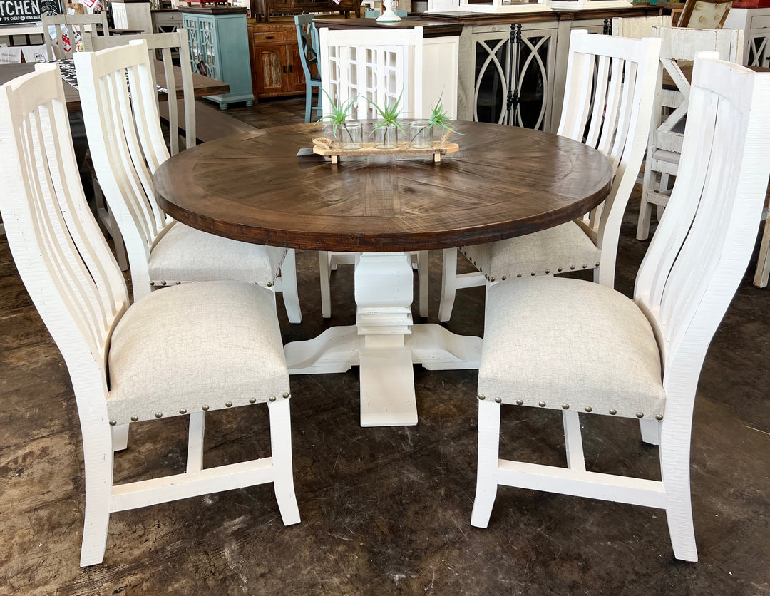 Joshua 6 Piece White & Linen Dining Set