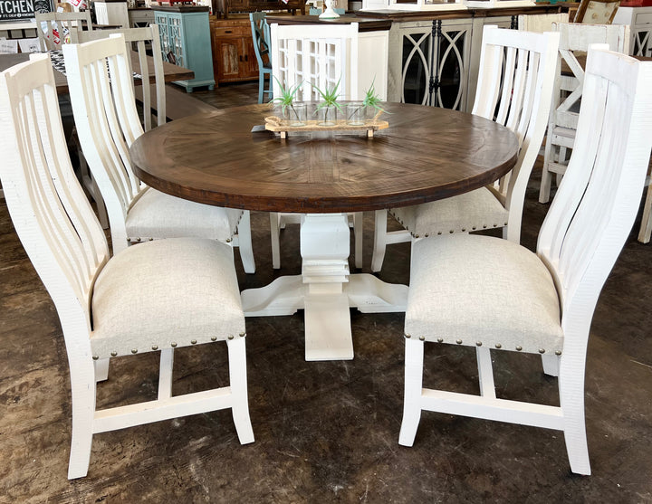 Joshua 6 Piece White & Linen Dining Set