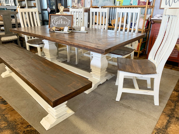 Nolan Herringbone White 7 piece Dining Table Set