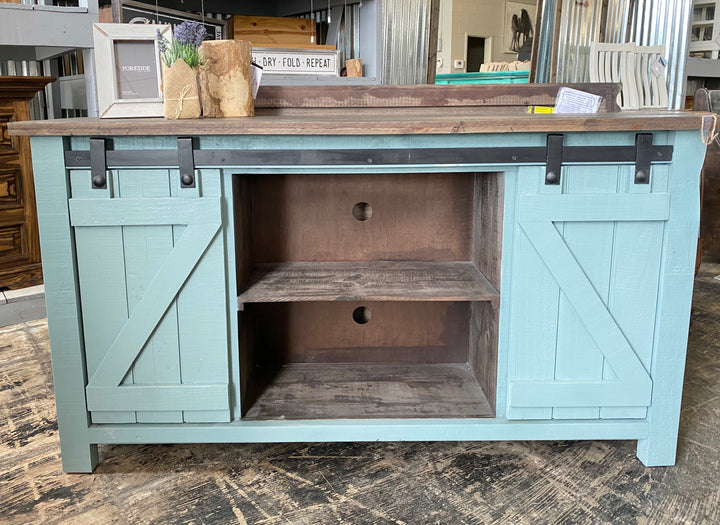 Carlos Beach Blue Barn Door TV Stand