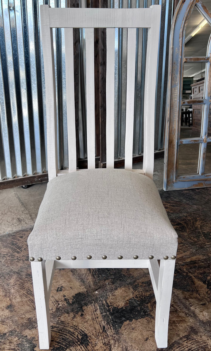 Slat Back White & Linen Dining Chair