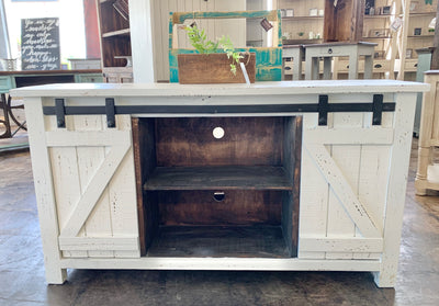 Carlos Distressed White Barn Door TV Stand
