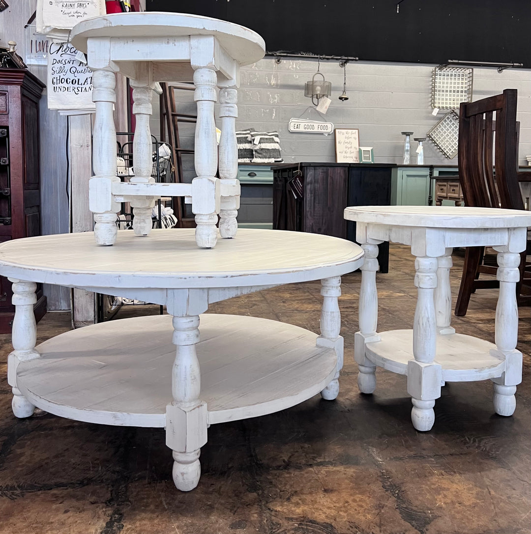 Maddie White 3 piece round coffee table set