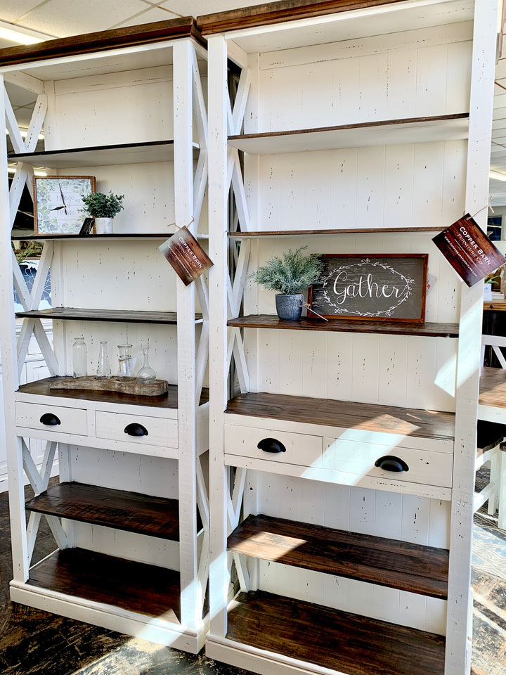 Whitney Distressed White Bookcase