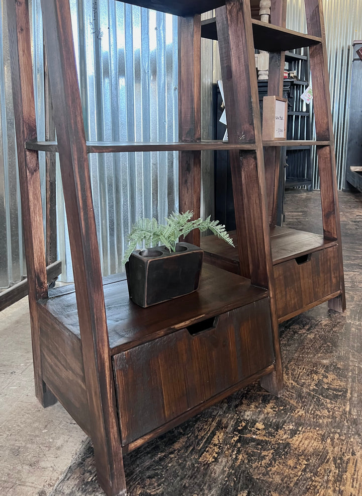 Cara Tobacco Brown Staircase Bookcase