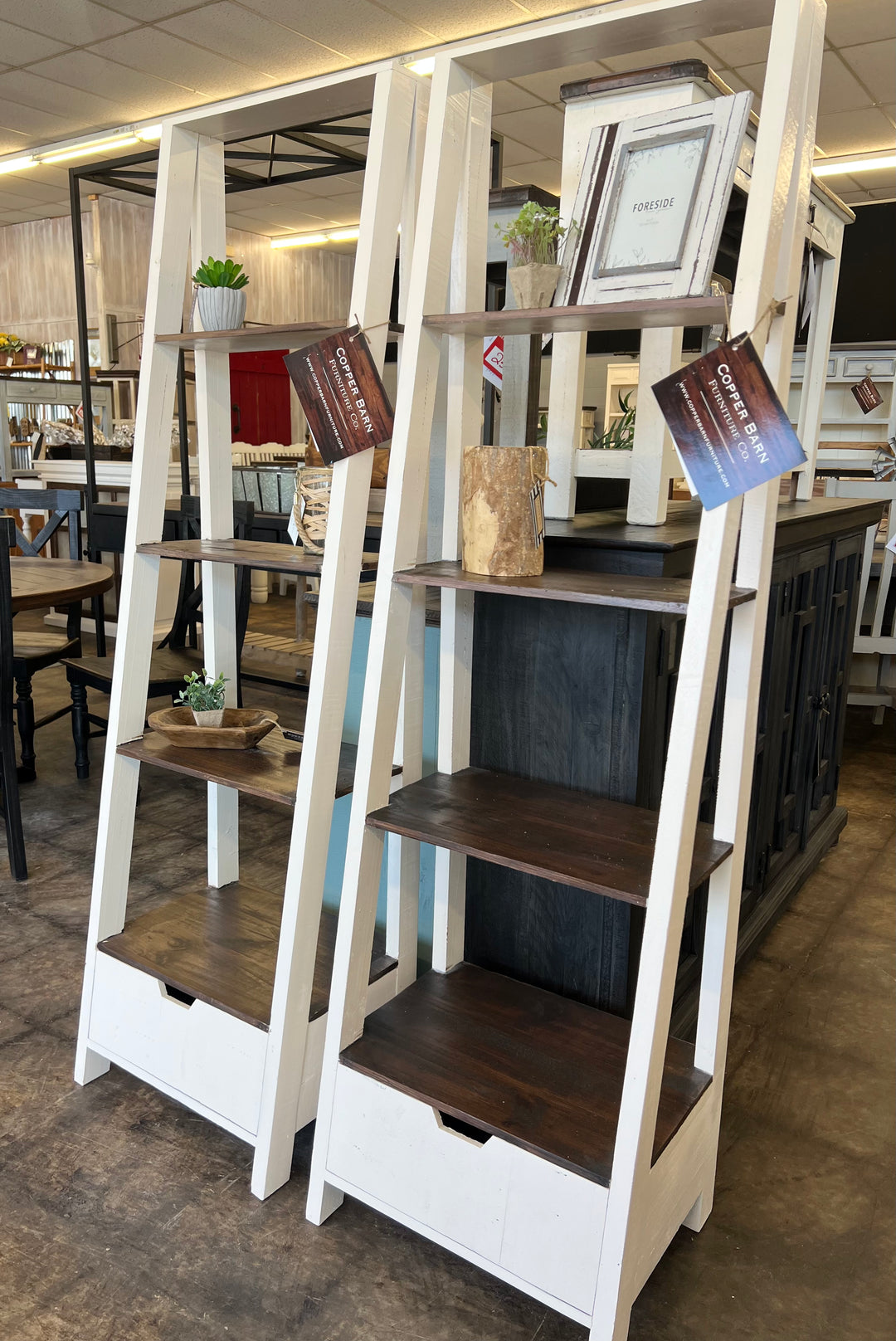 Cara White Staircase Bookcase