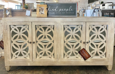 Olivia Glass Front Weathered Wood Cabinet