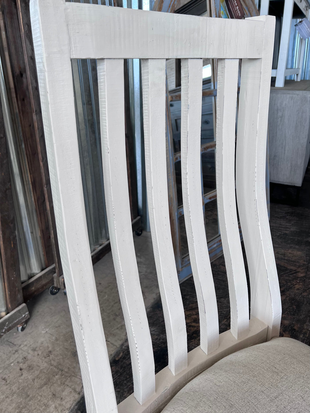 Slat Back White & Linen Dining Chair