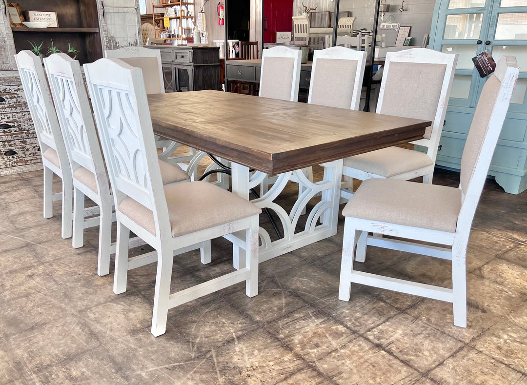 Ellie Linen White 9 piece dining table set