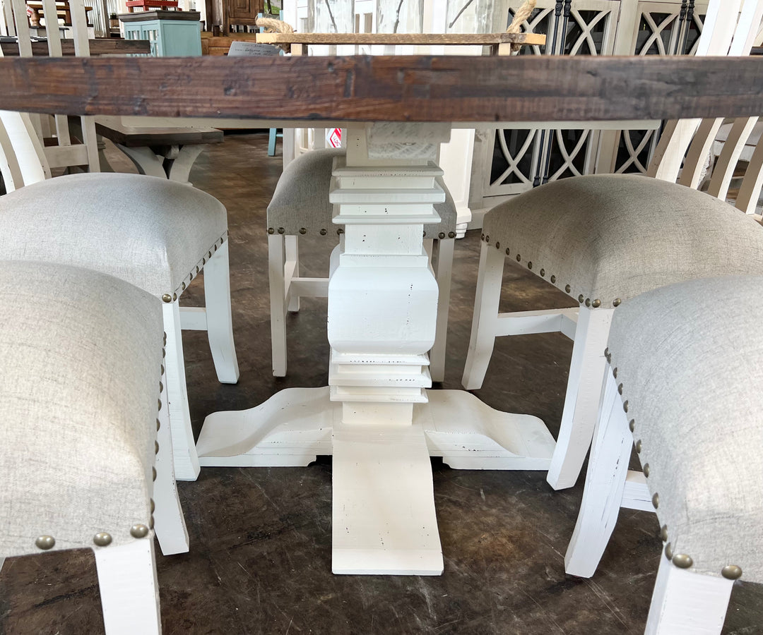 Joshua 6 Piece White & Linen Dining Set