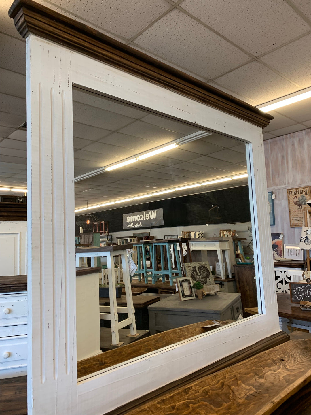 Kelsey Distressed White Dresser with Mirror