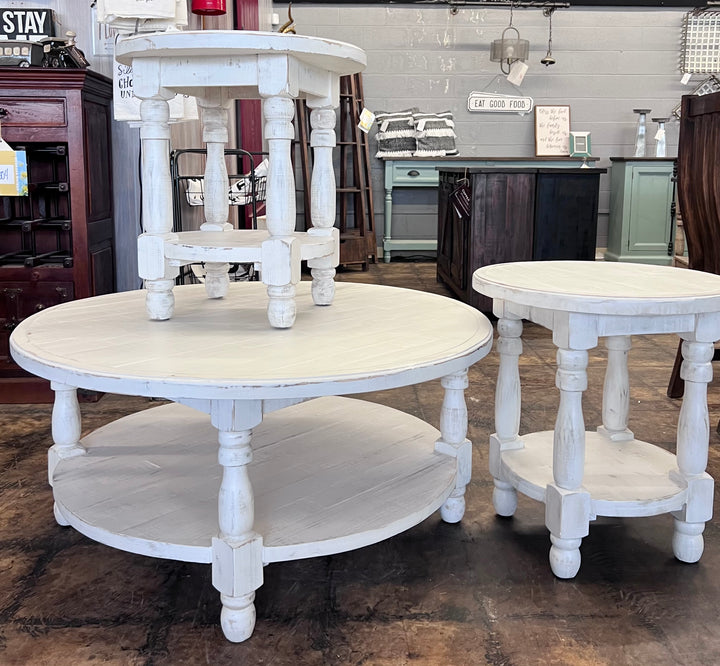 Maddie White 3 piece round coffee table set