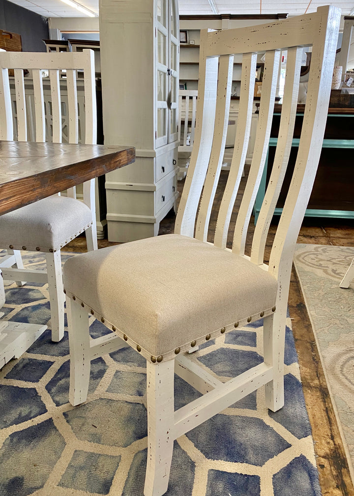 Herringbone White & Linen  7 piece Dining Table Set