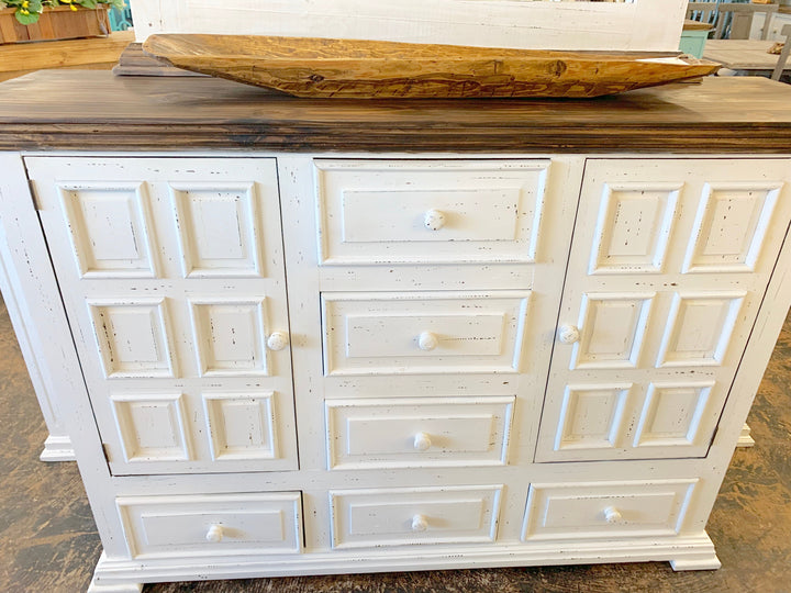 Kelsey Distressed White Dresser with Mirror