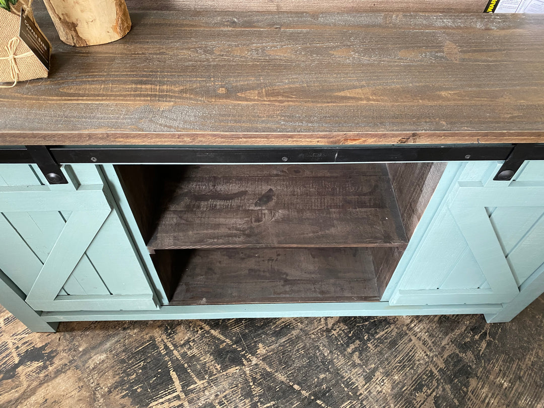 Carlos Beach Blue Barn Door TV Stand