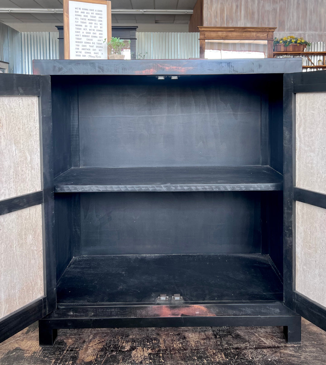 Reese Weathered Black Stone accent cabinet