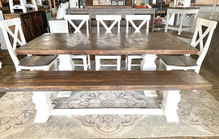 Nolan Herringbone White X back 7 piece Dining Table Set