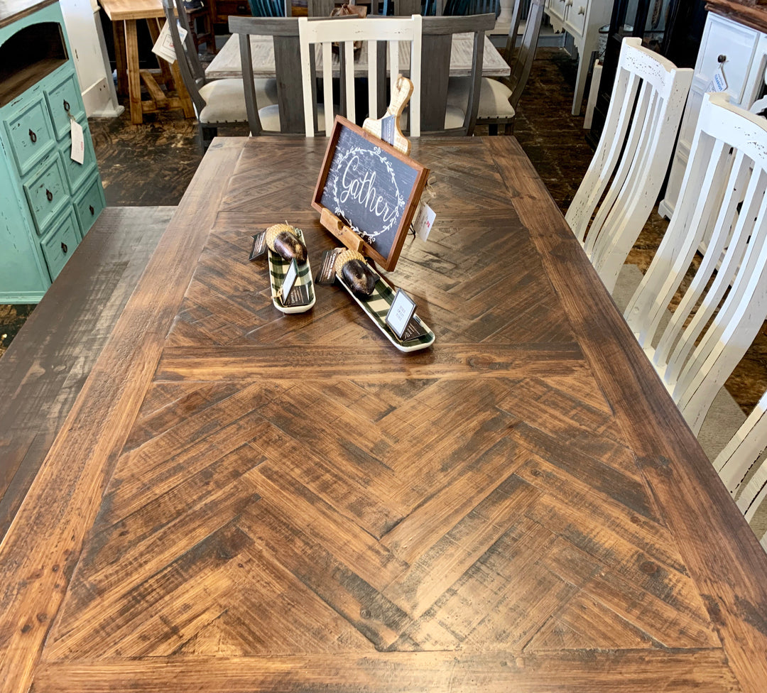 Nolan Herringbone White 7 piece Dining Table Set