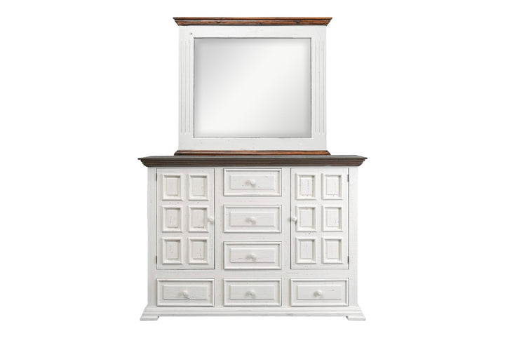 Kelsey Distressed White Dresser with Mirror
