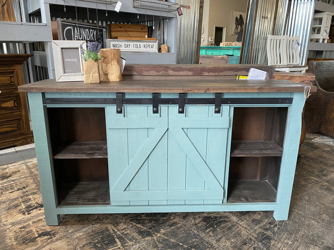 Carlos Beach Blue Barn Door TV Stand