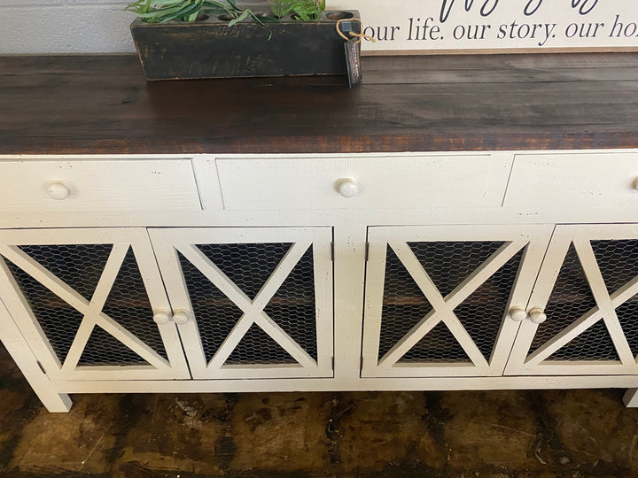 Harrington Distressed White Farmhouse Cabinet