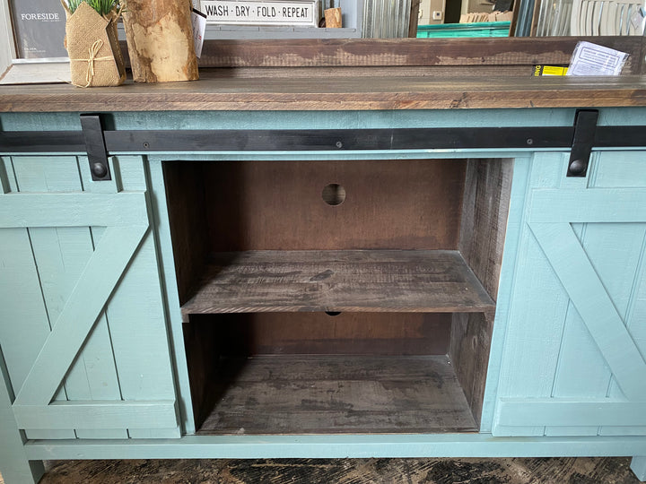 Carlos Beach Blue Barn Door TV Stand