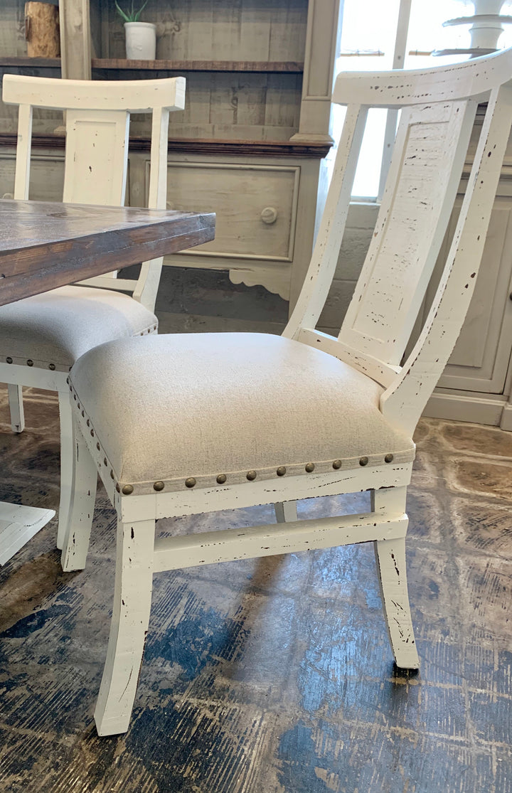 Rita Herringbone White & Linen 7 piece Dining Table Set