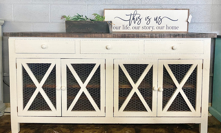 Harrington Distressed White Farmhouse Cabinet