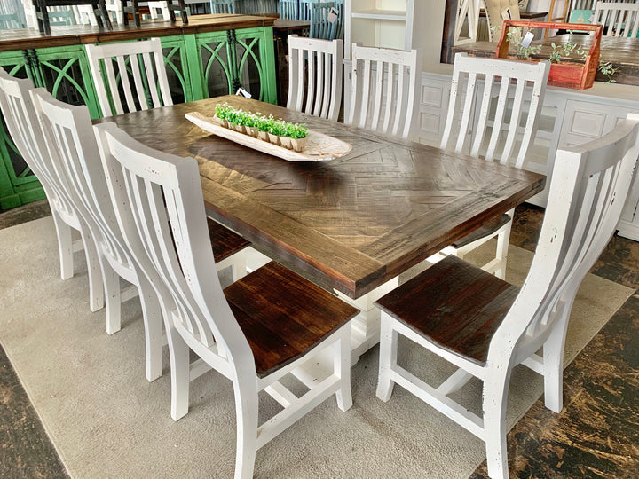 Nolan Herringbone White 9 piece Dining Table Set