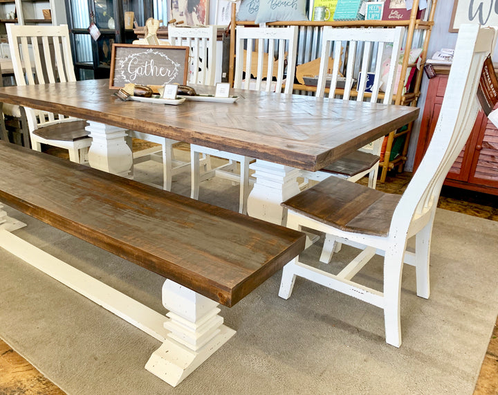 Nolan Herringbone White 7 piece Dining Table Set