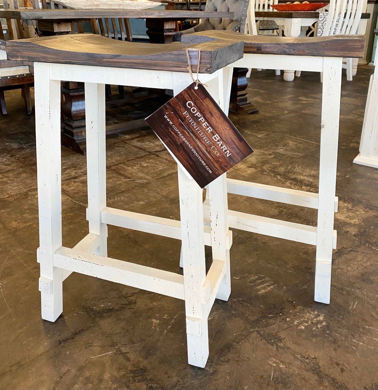 Distressed White Barstool