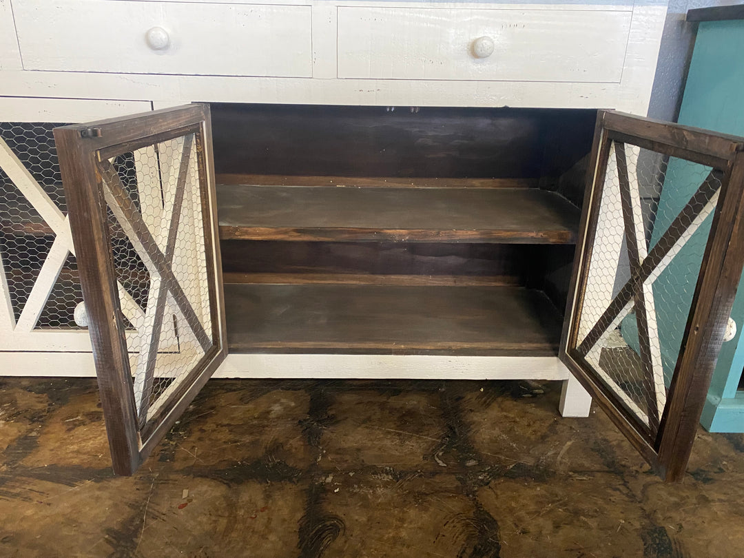 Harrington Distressed White Farmhouse Cabinet