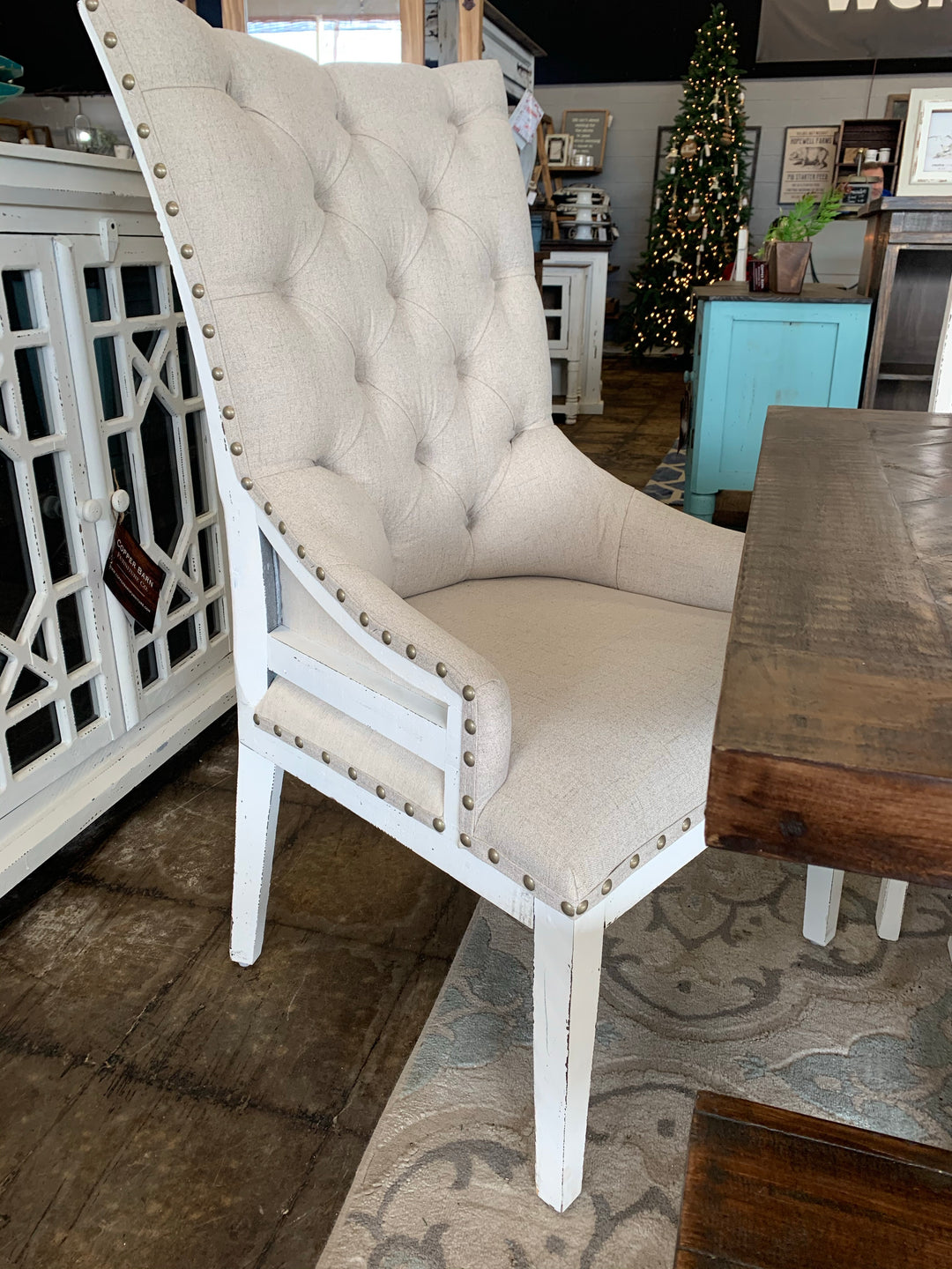 Nolan Herringbone Deconstructed White 7 piece Dining Table Set