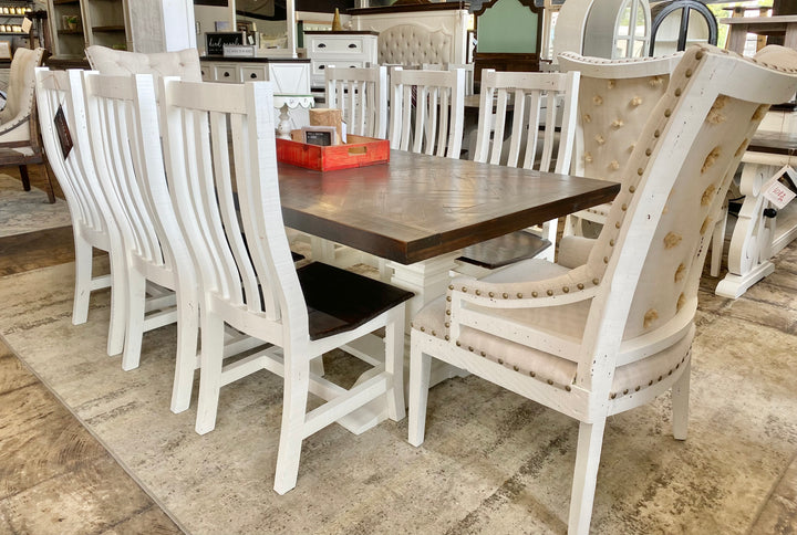 Nolan Herringbone White Deconstructed 9 piece Dining Table Set