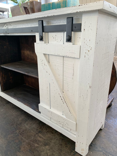 Carlos Distressed White Barn Door TV Stand