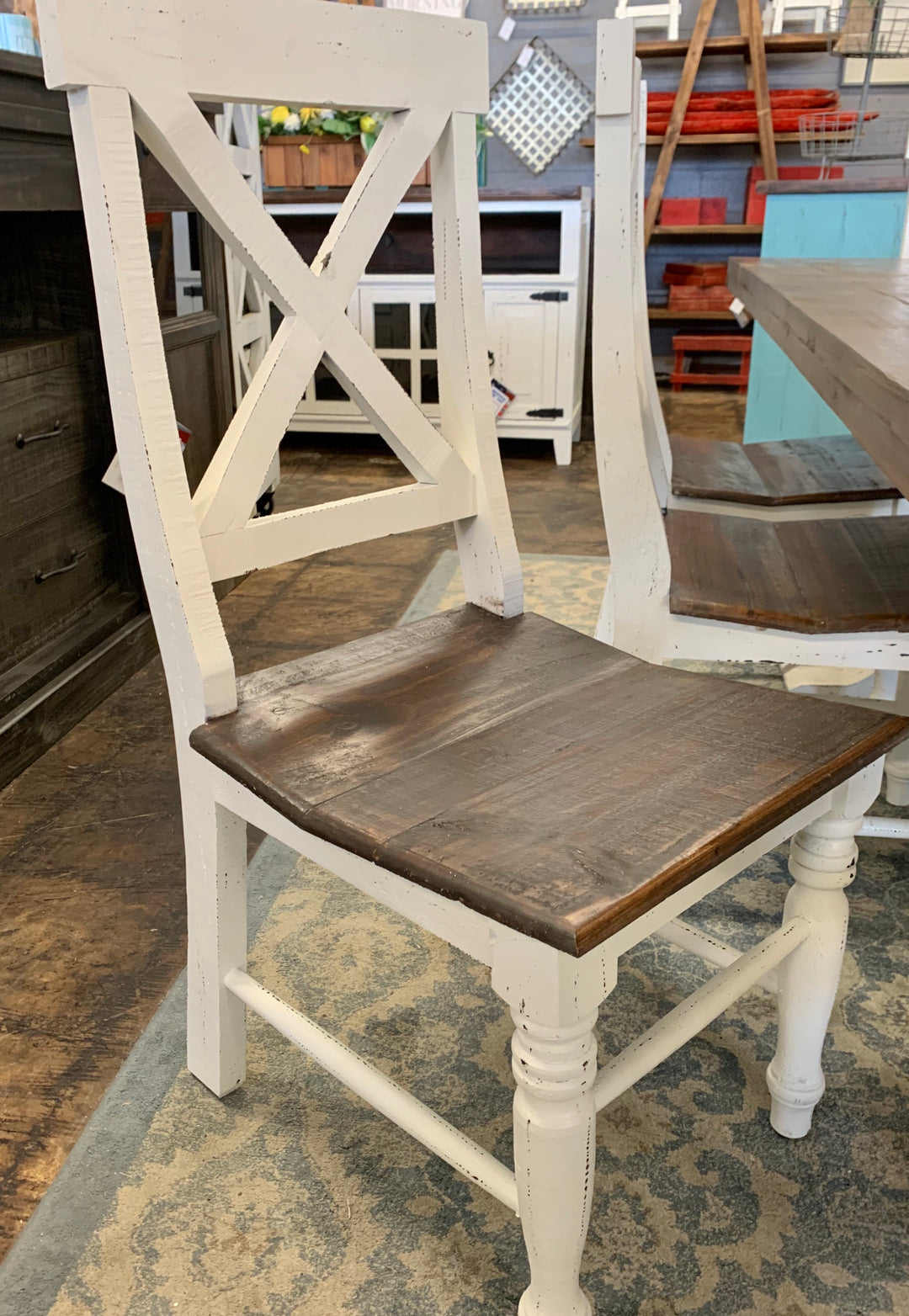 Nolan Herringbone White X Back 9 piece Dining Table Set