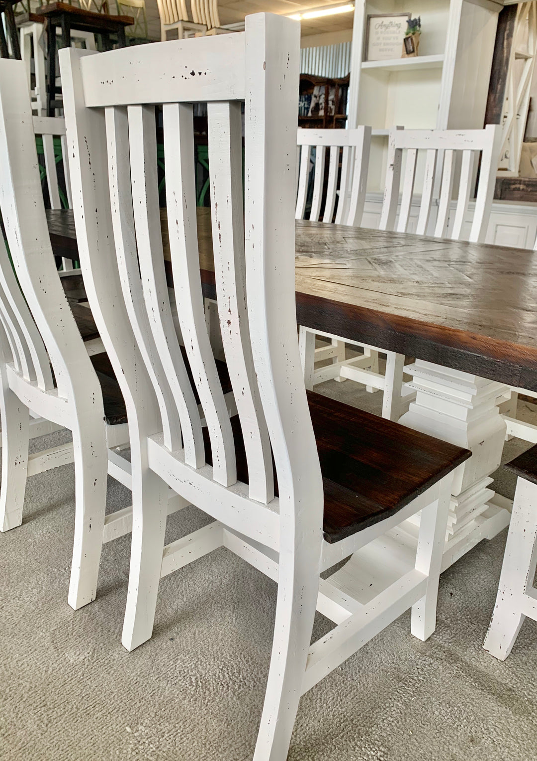 Nolan Herringbone White 9 piece Dining Table Set