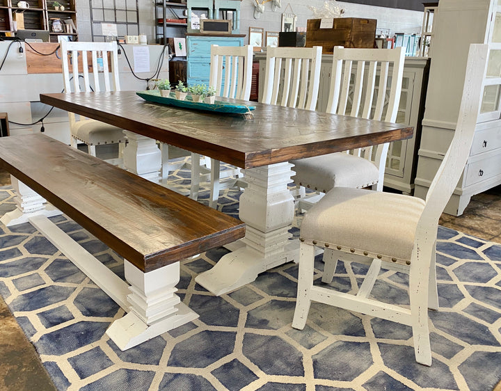 Herringbone White & Linen  7 piece Dining Table Set