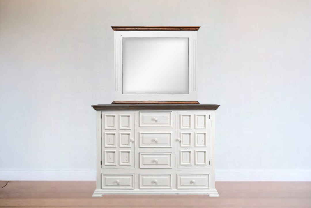 Kelsey Distressed White Dresser with Mirror