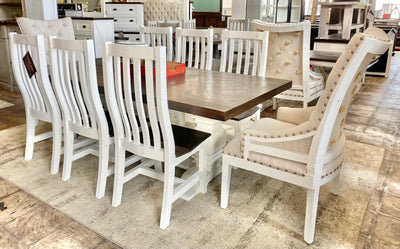 Nolan Herringbone White Deconstructed 9 piece Dining Table Set