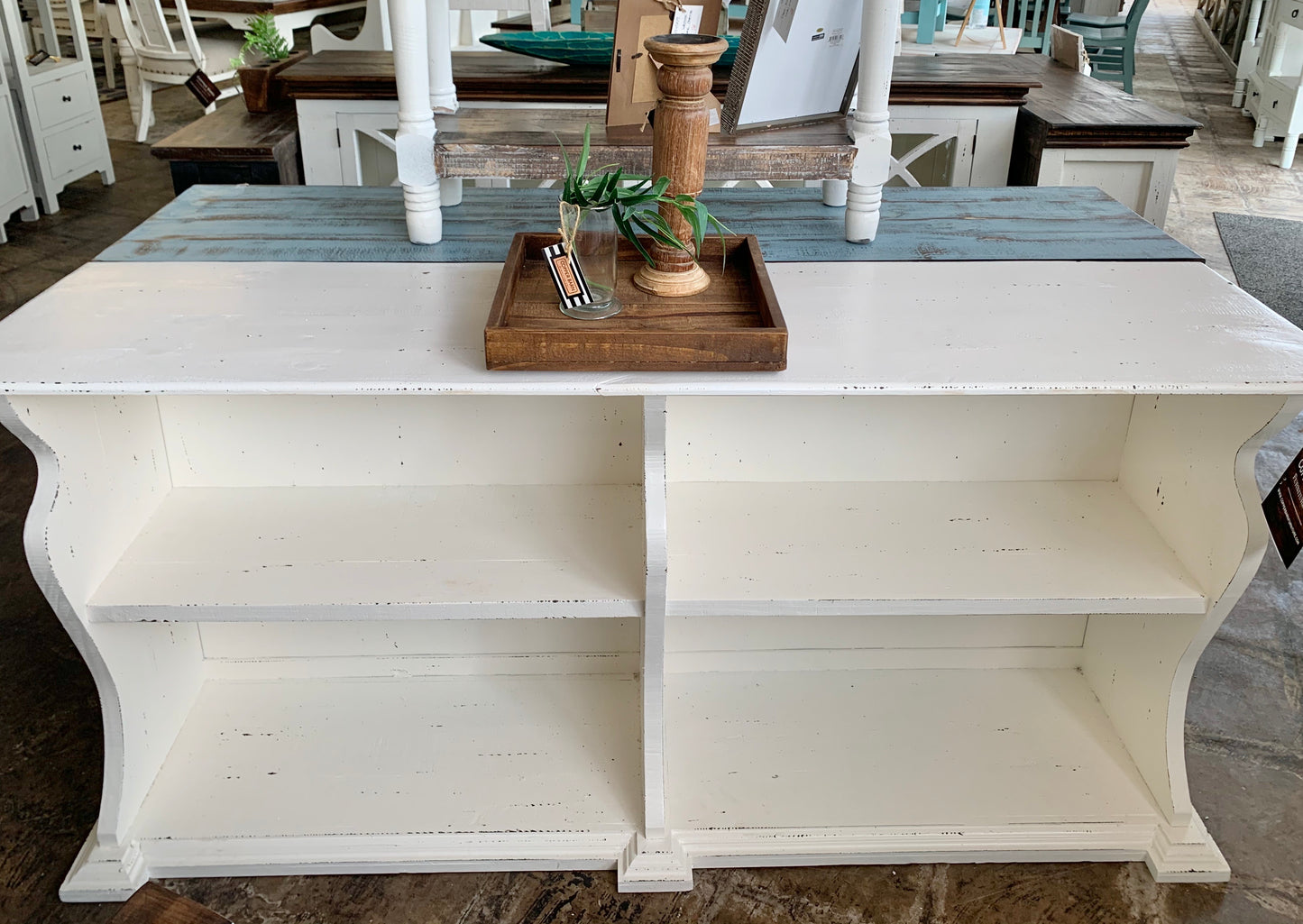 Cara White Bookcase Console Table