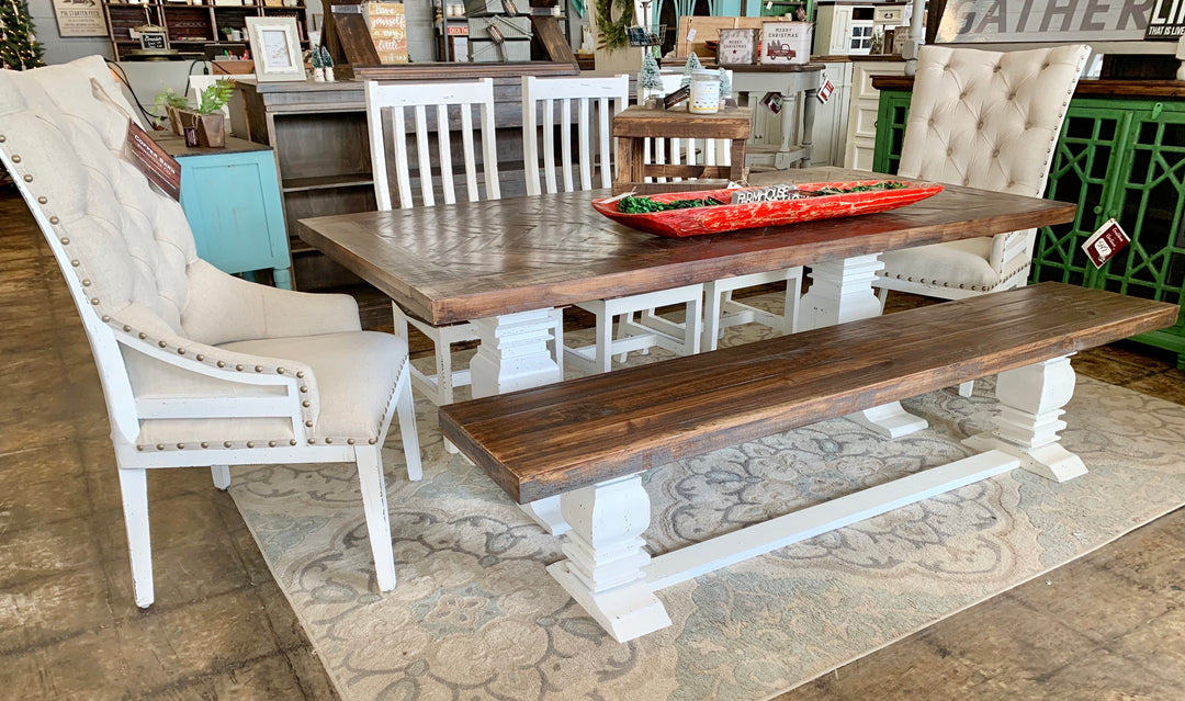 Nolan Herringbone Deconstructed White 7 piece Dining Table Set