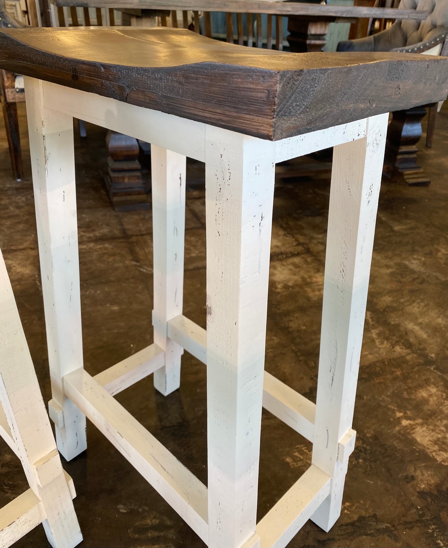 Distressed White Barstool